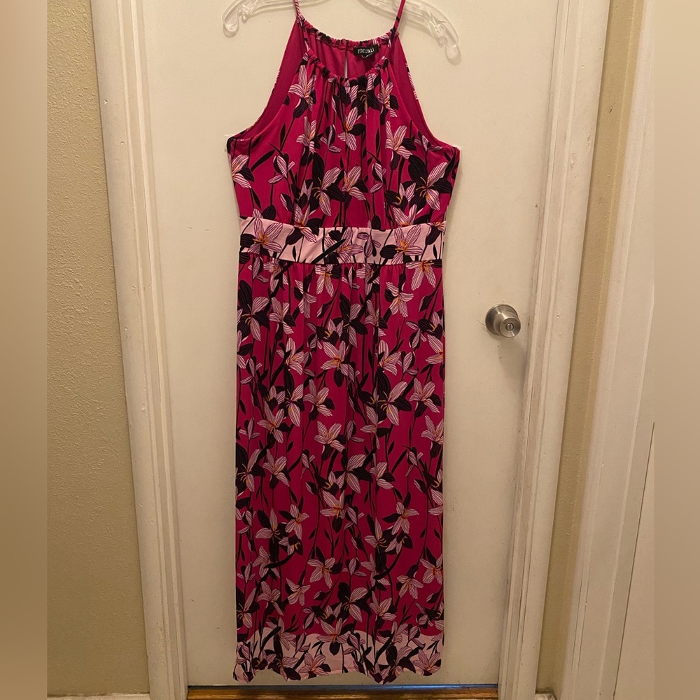 Roz & Ali floor length pink floral dress - size petite 16